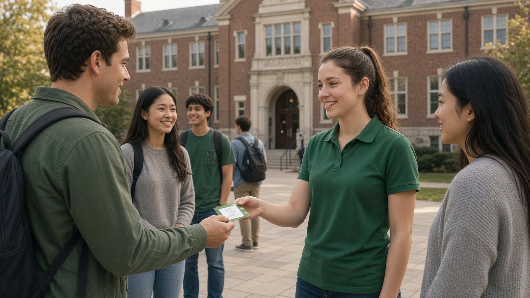 Athlete sampling product with students at a campus clinic