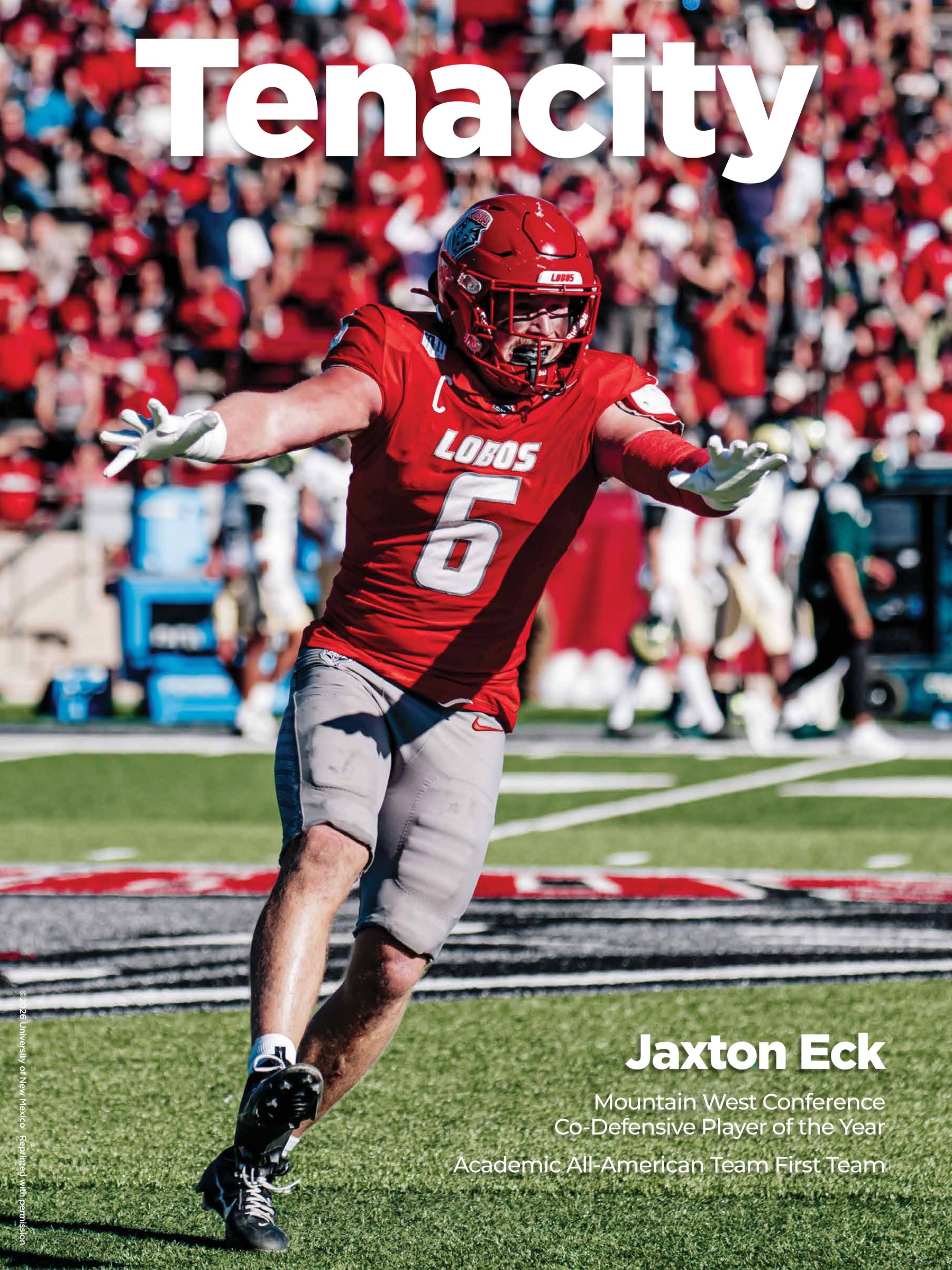 Tenacity poster featuring Jaxton Eck · Mountain West Co-Defensive Player of the Year